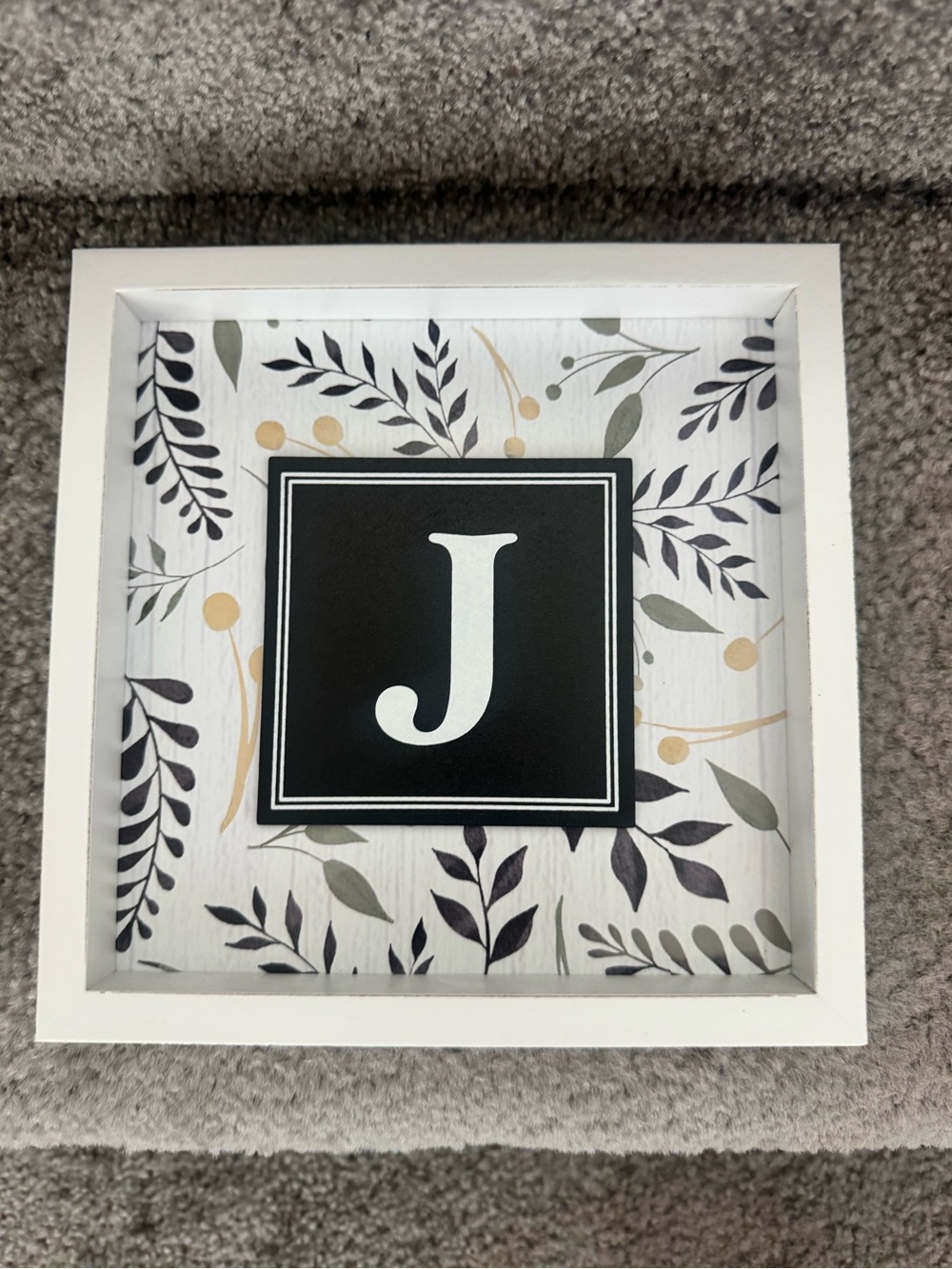 Monogram 'J' Framed Wall Art in White, Black and Gray